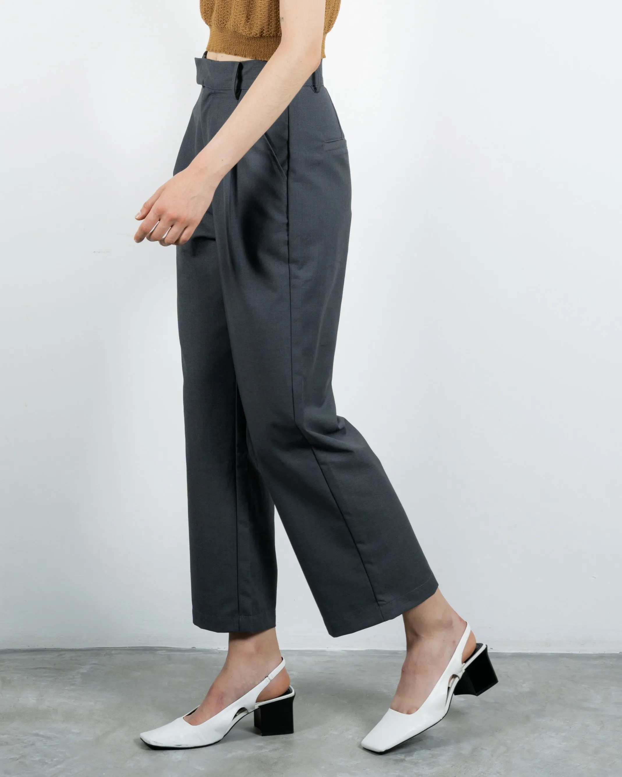 High Waist Pleated Trousers (Grey)