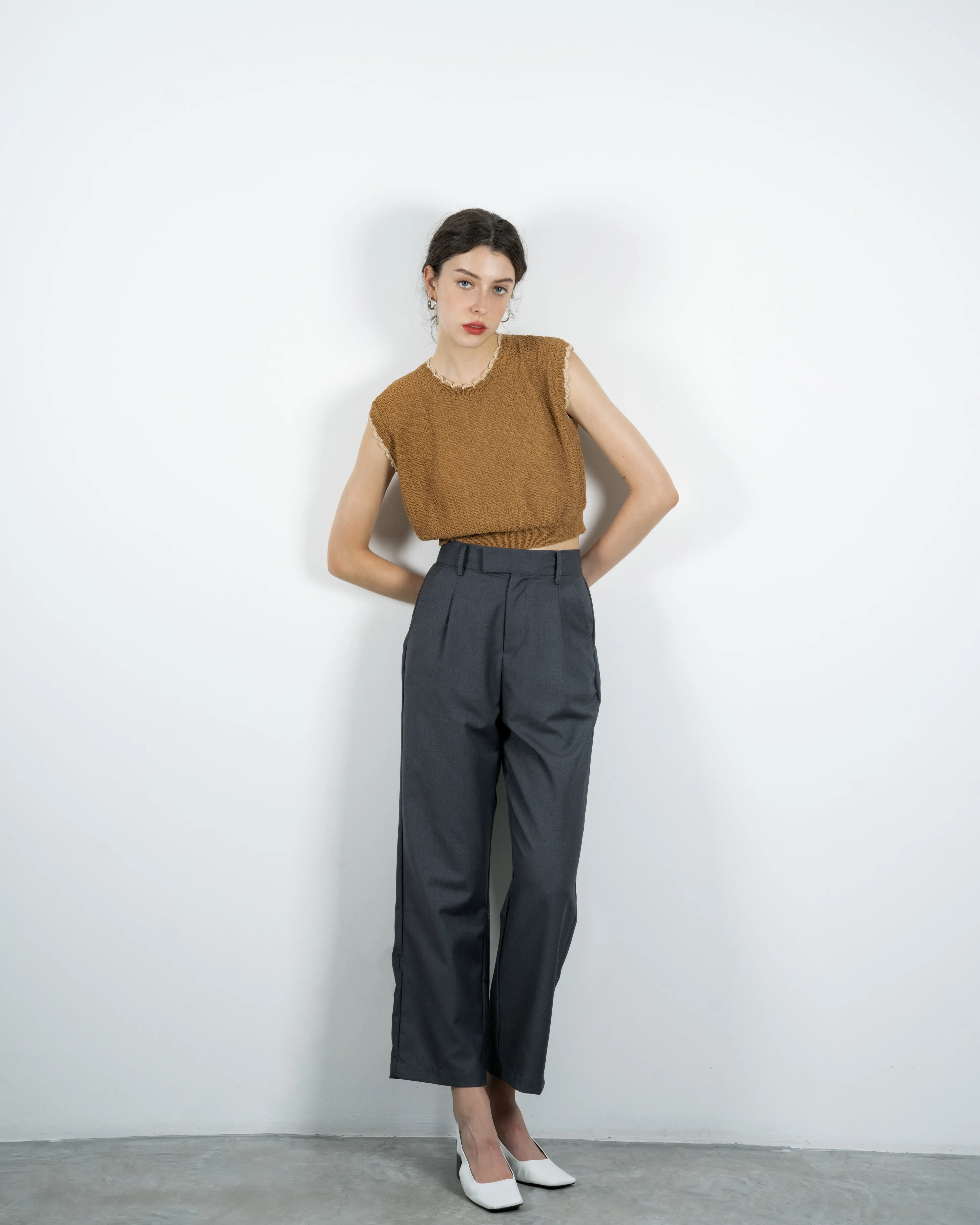 High Waist Pleated Trousers (Grey)