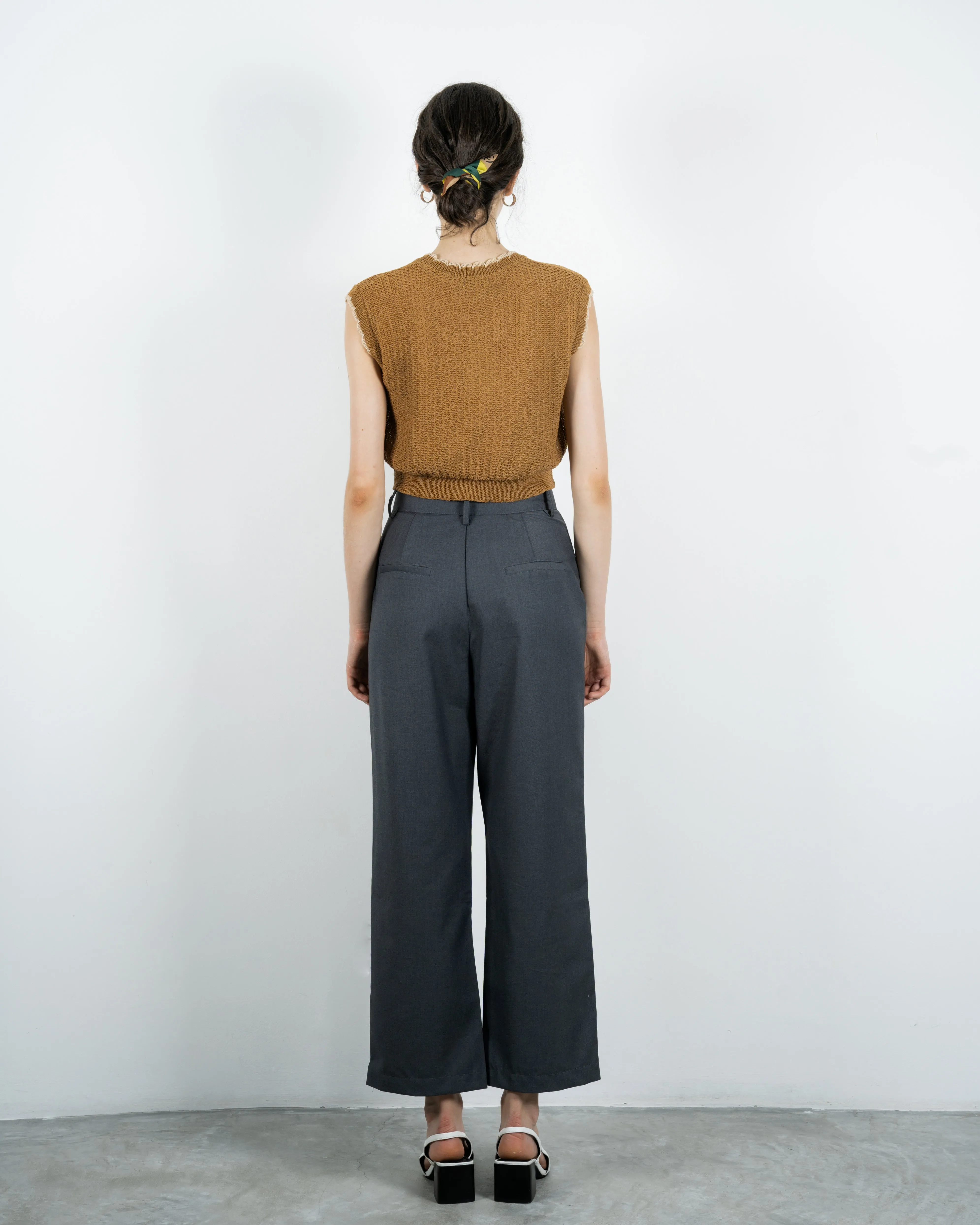 High Waist Pleated Trousers (Grey)