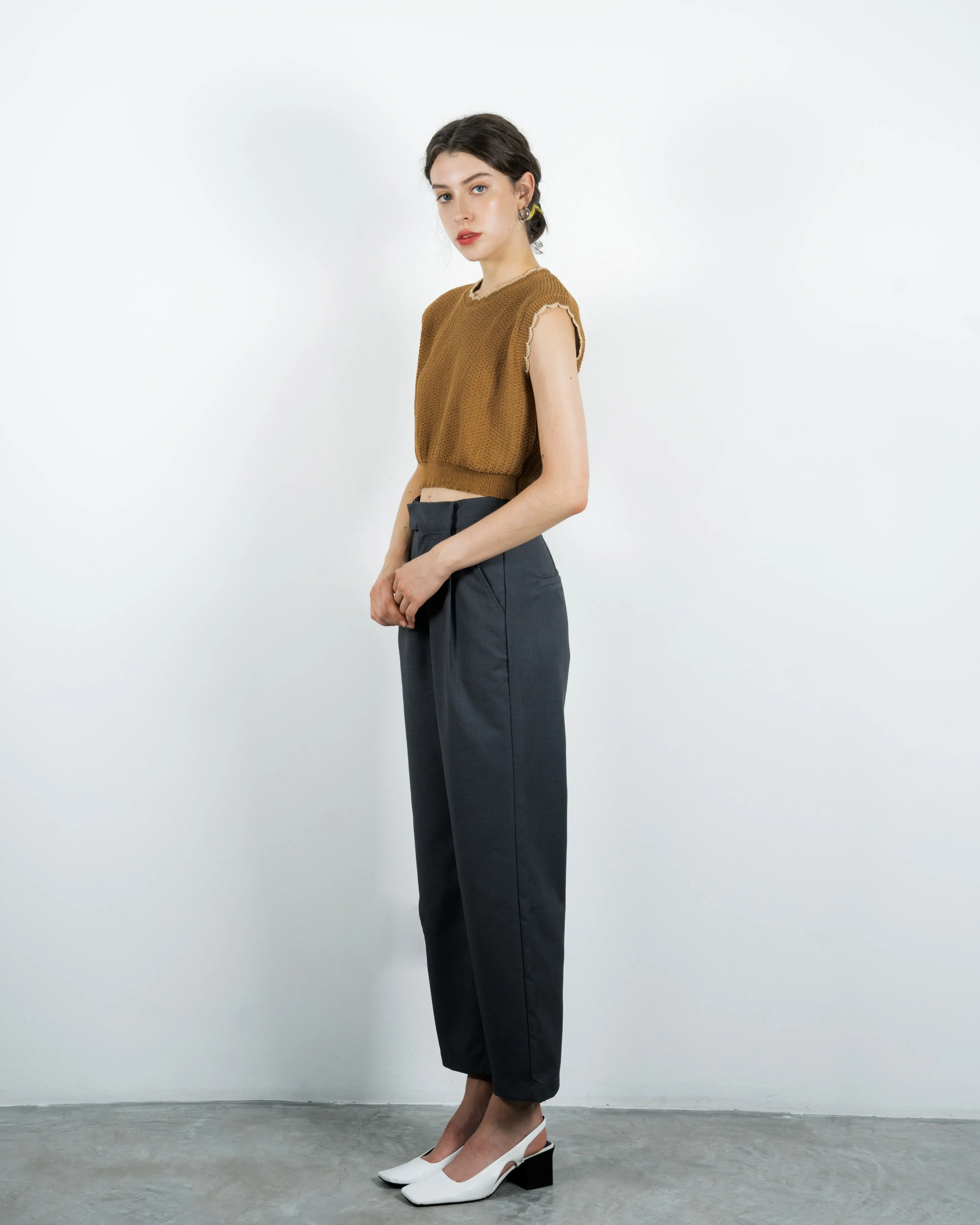 High Waist Pleated Trousers (Grey)