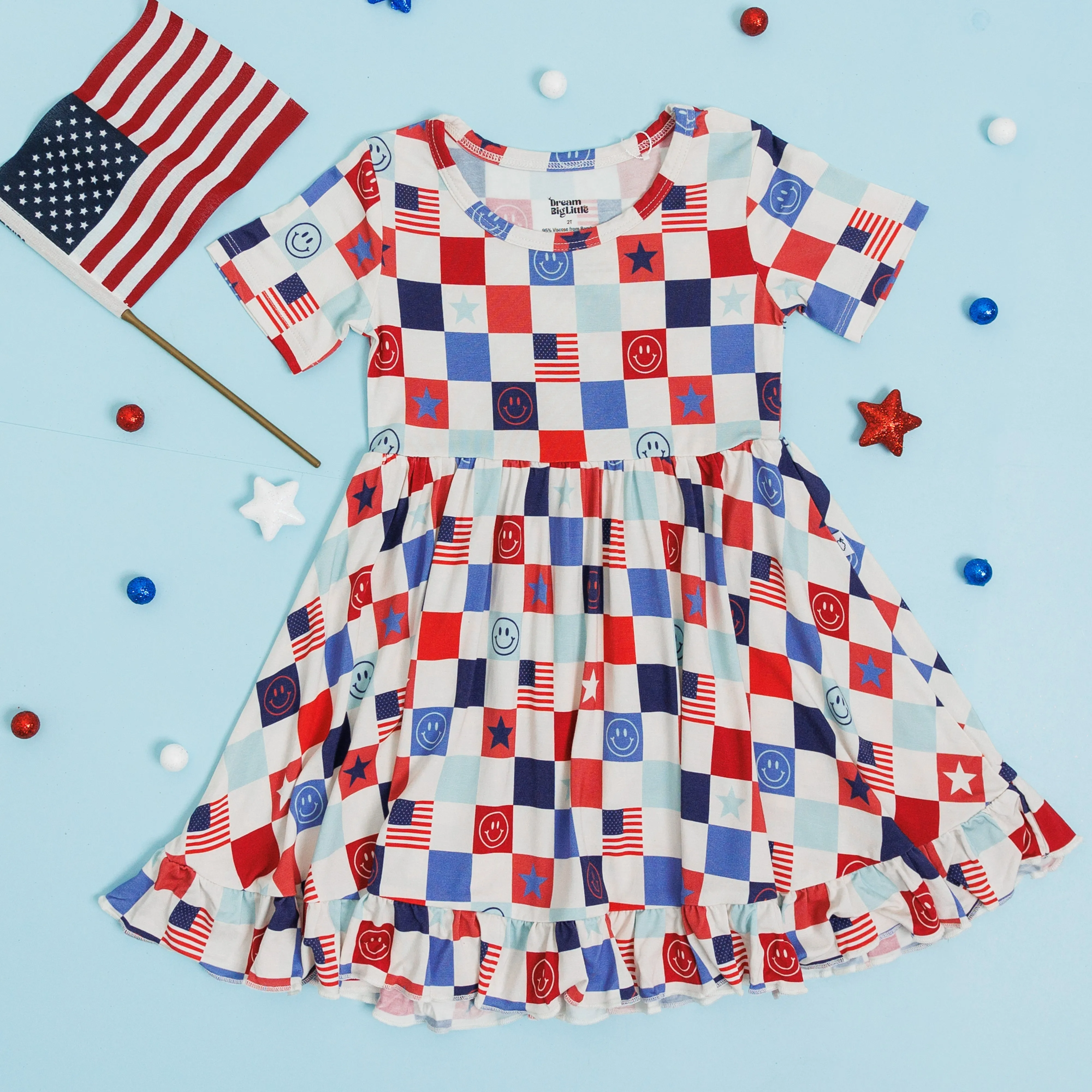 HOME OF THE FREE CHECKERS DREAM RUFFLE DRESS