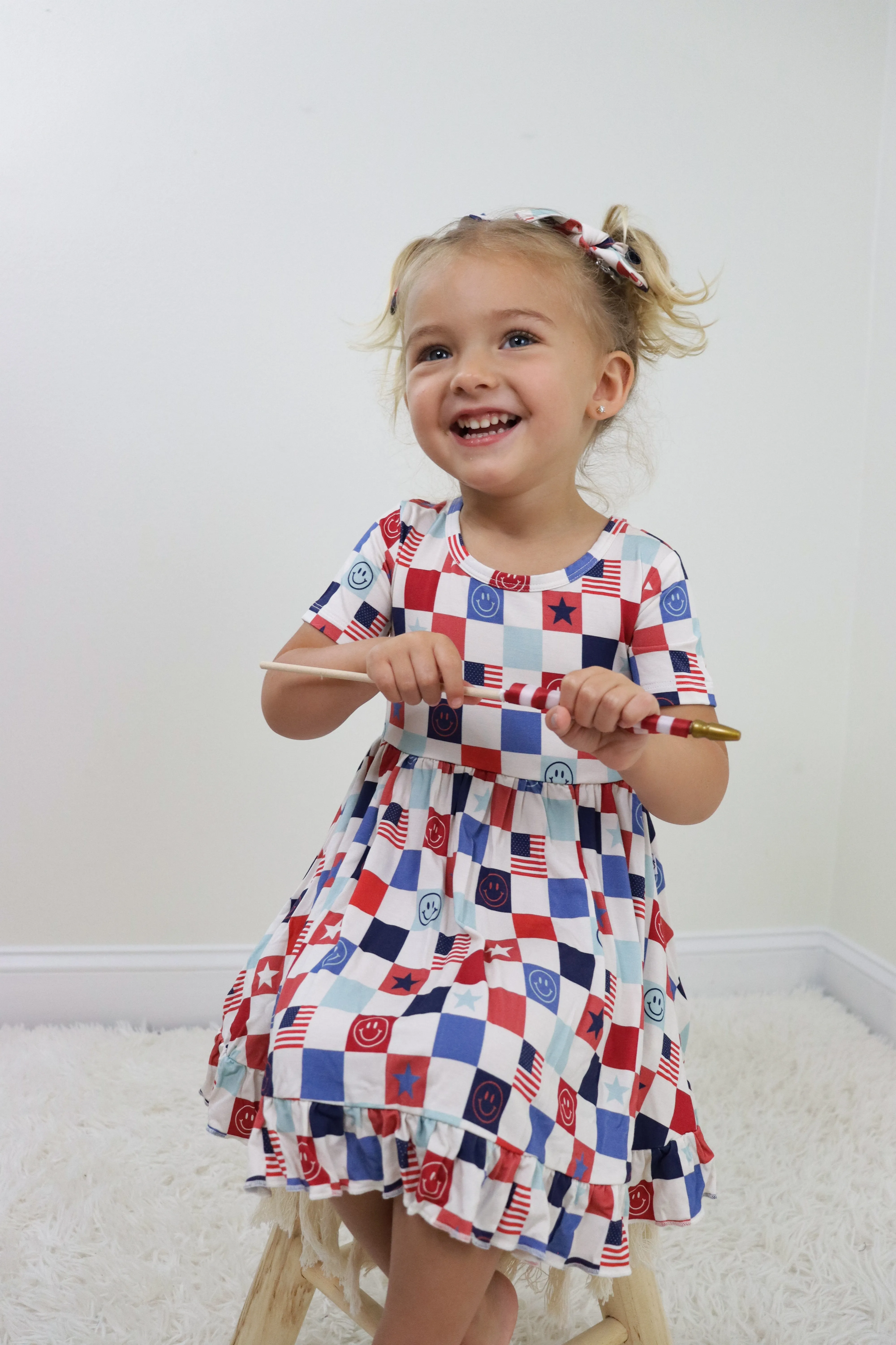 HOME OF THE FREE CHECKERS DREAM RUFFLE DRESS