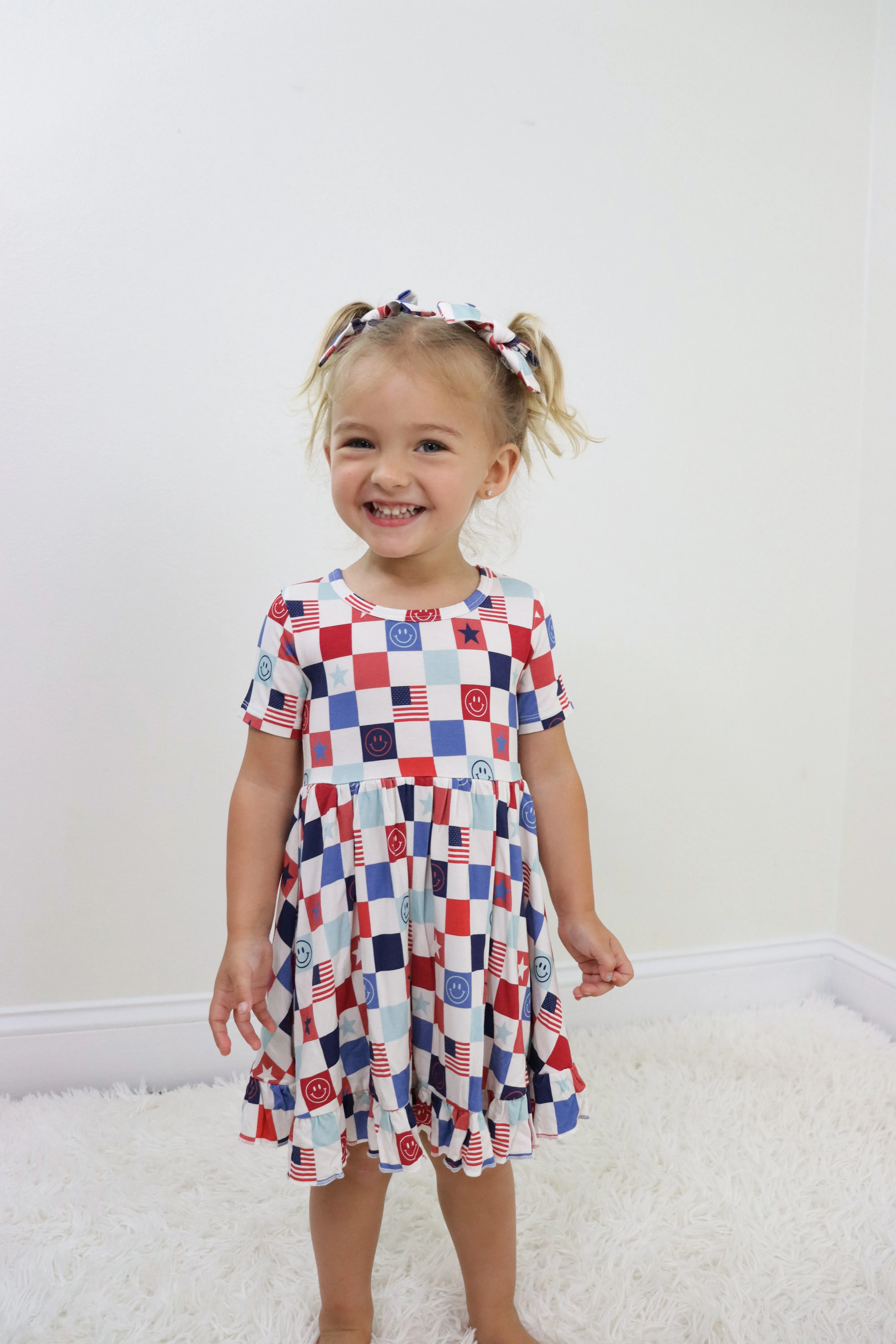 HOME OF THE FREE CHECKERS DREAM RUFFLE DRESS