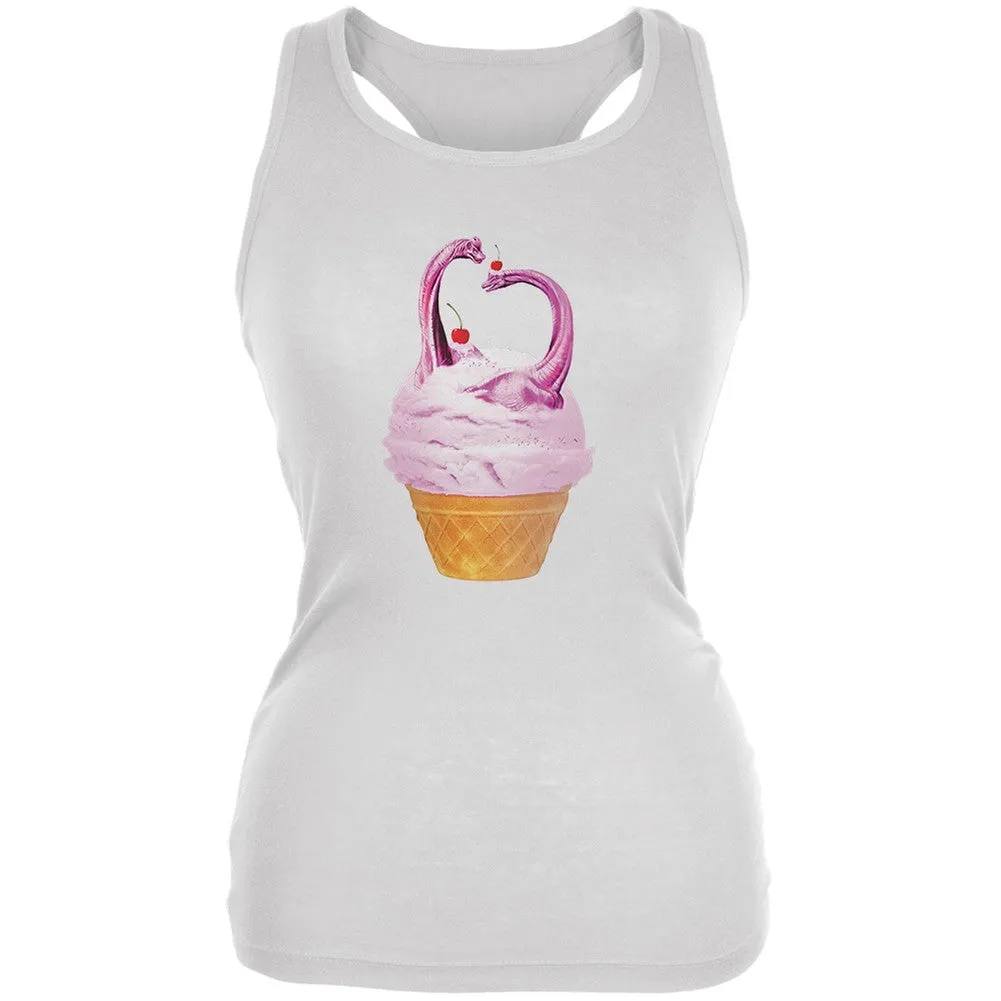 Ice Cream Cone Brachiosaurus White Juniors Soft Tank Top