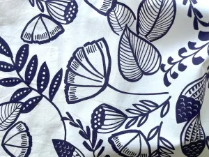 Indigo Summer Blossoms on White Cotton Poplin (Made in Italy)