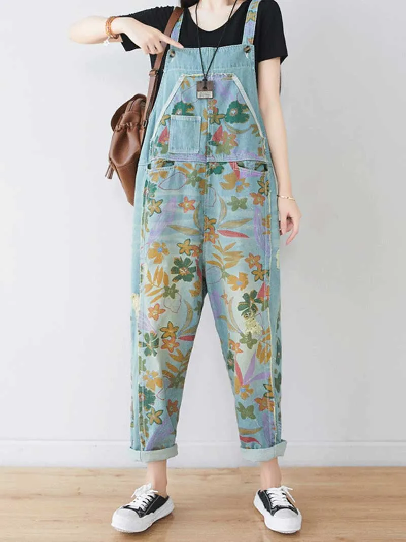 It’s My Life Flower Printed Denim Overall Dungarees