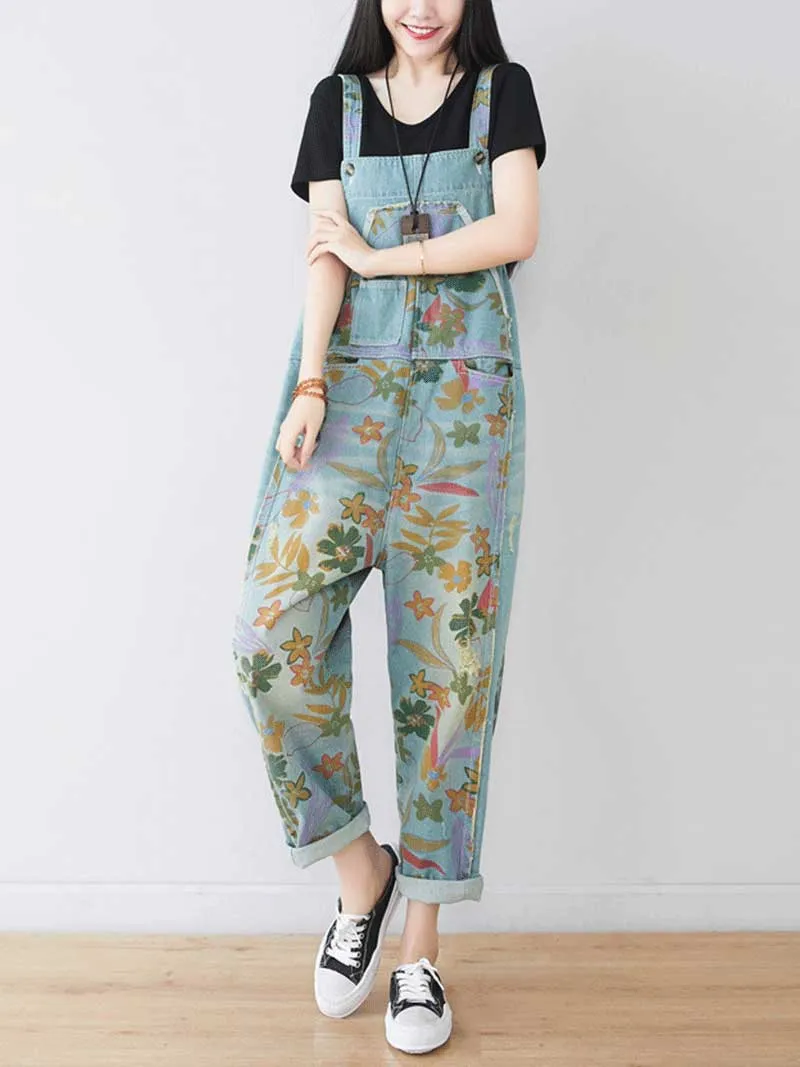 It’s My Life Flower Printed Denim Overall Dungarees