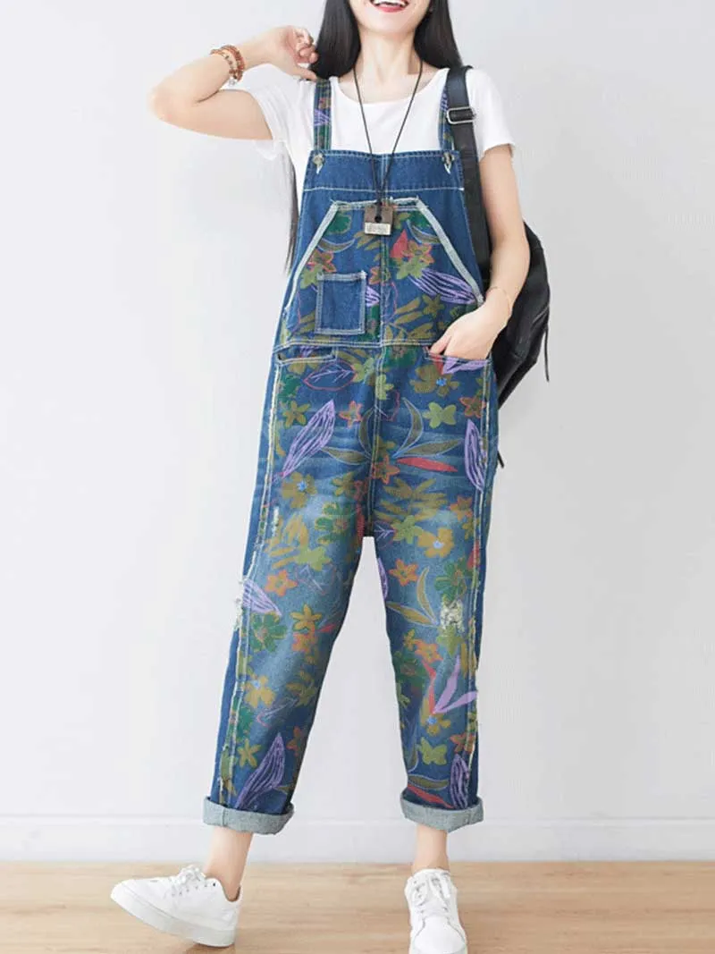 It’s My Life Flower Printed Denim Overall Dungarees