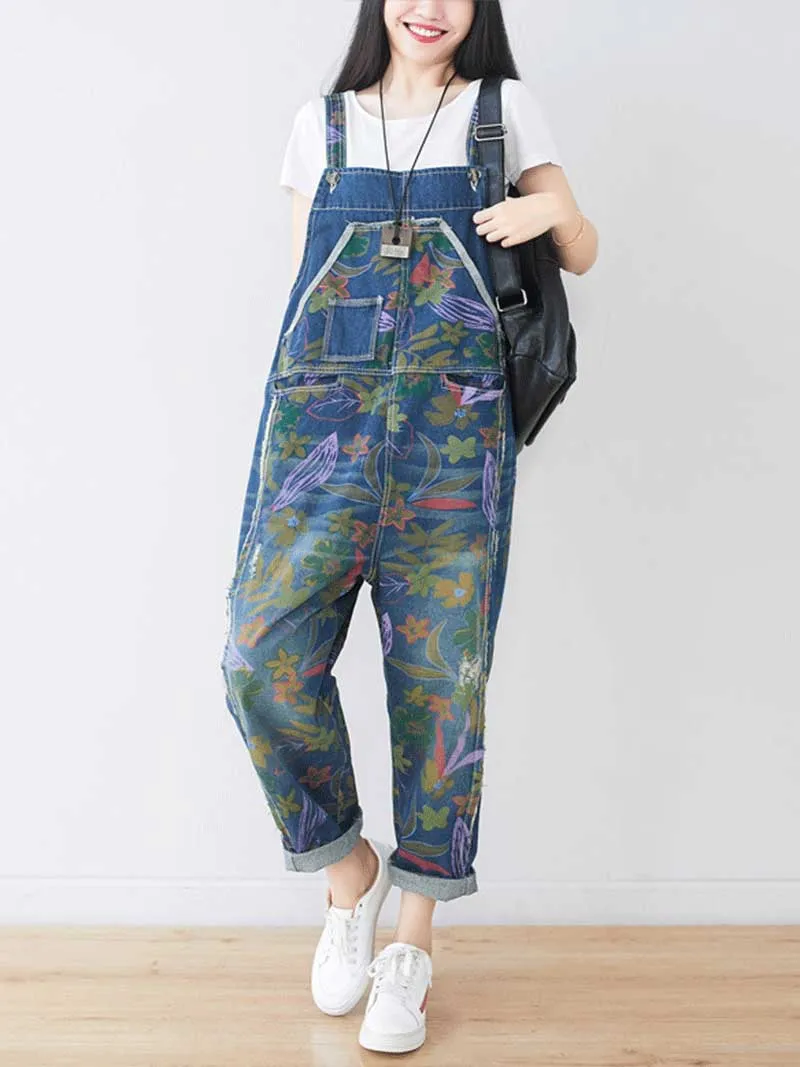 It’s My Life Flower Printed Denim Overall Dungarees