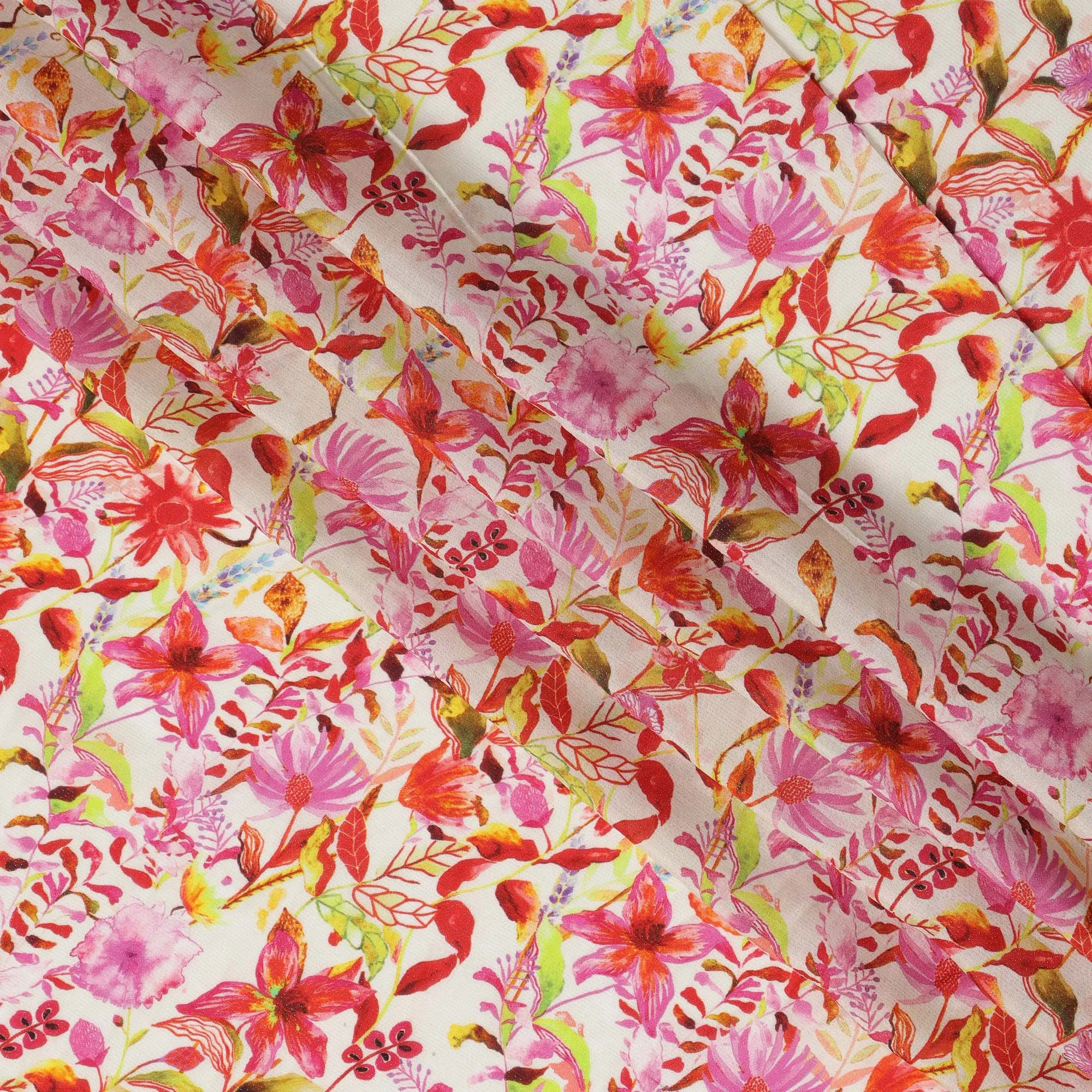 Ivory Tropical Floral Viscose Crepe Digital Print Fabric, 110 cm Wide, Made in India-D20992