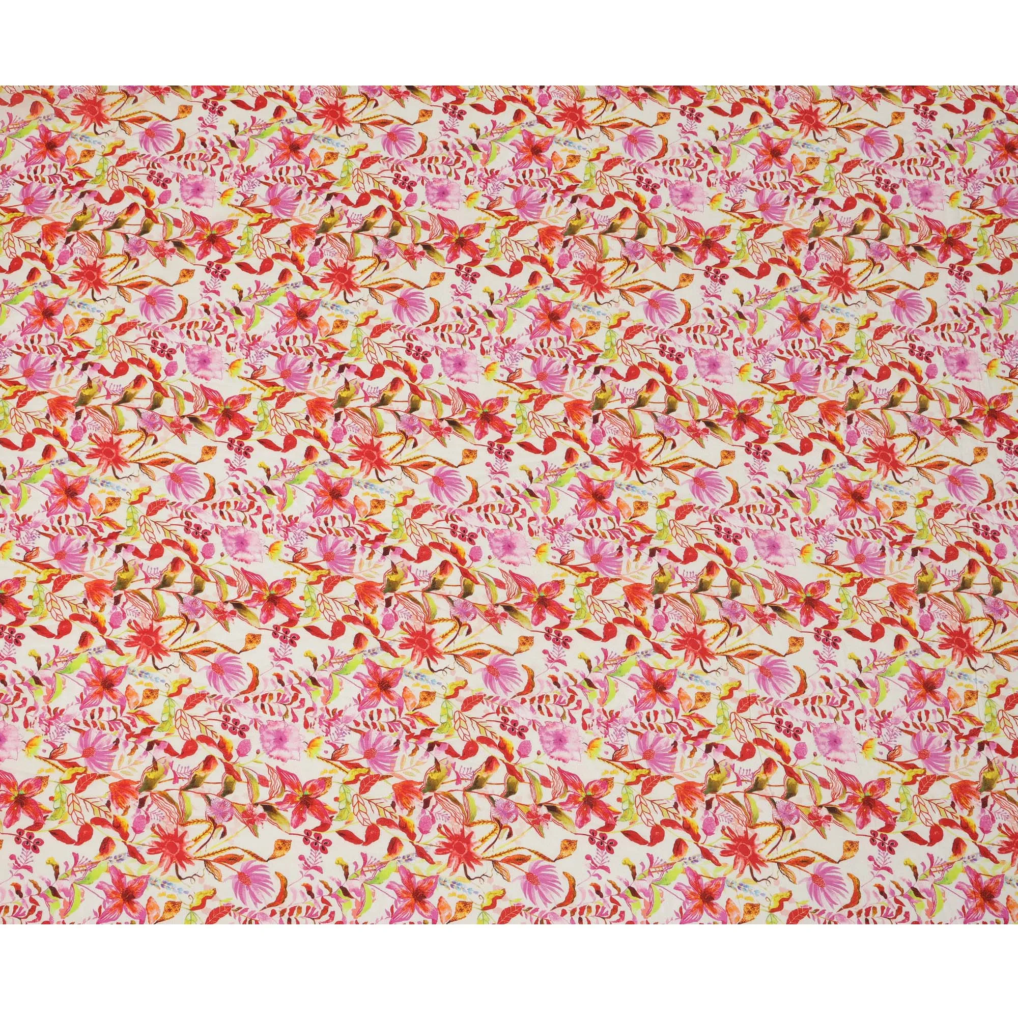 Ivory Tropical Floral Viscose Crepe Digital Print Fabric, 110 cm Wide, Made in India-D20992