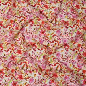 Ivory Tropical Floral Viscose Crepe Digital Print Fabric, 110 cm Wide, Made in India-D20992