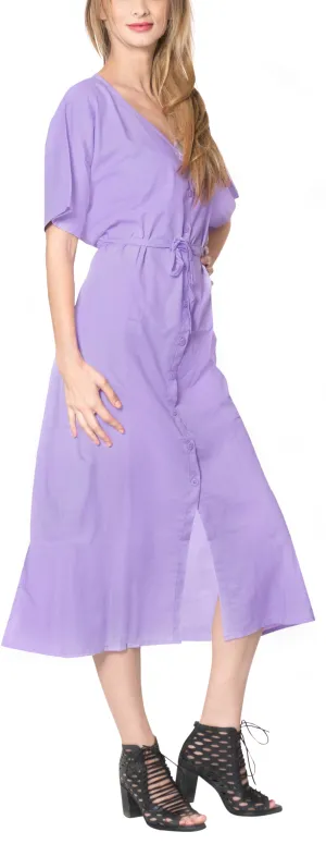 LA LEELA Bikini Swimwear Swimsuit Beach Cardigan Cover-ups Women Dresses Solid Violet_B244