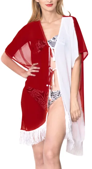 LA LEELA Kimono Cardigan Bikini Cover up jacket loose Bikini Womens OSFM 14-18 [L-2X] White_662