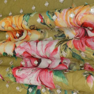 Large Prints Chinon Chiffon Mirror Work Fabric