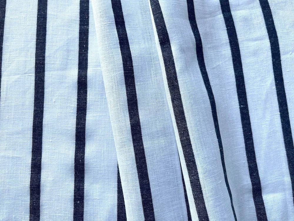 Light-Weight Classic Obsidian & White Wisp Striped Linen (Made in Poland)