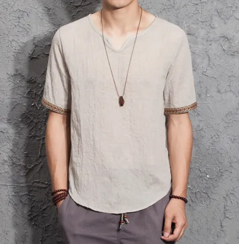 Linen shirt male breathable cotton short sleeve