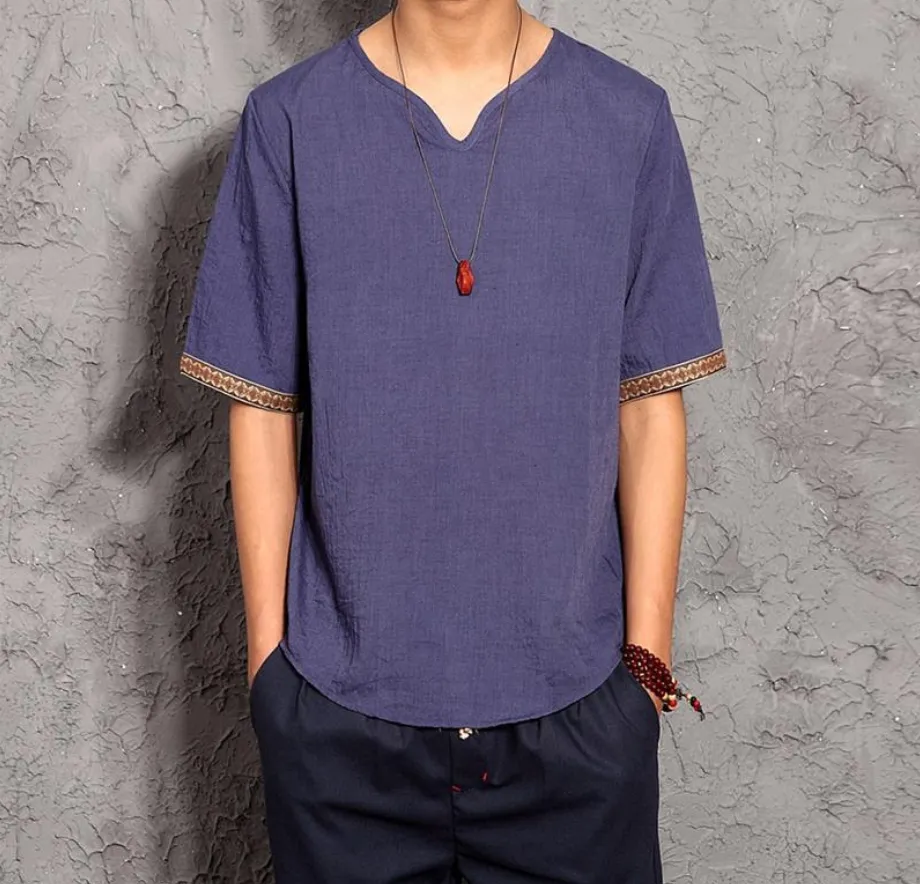 Linen shirt male breathable cotton short sleeve