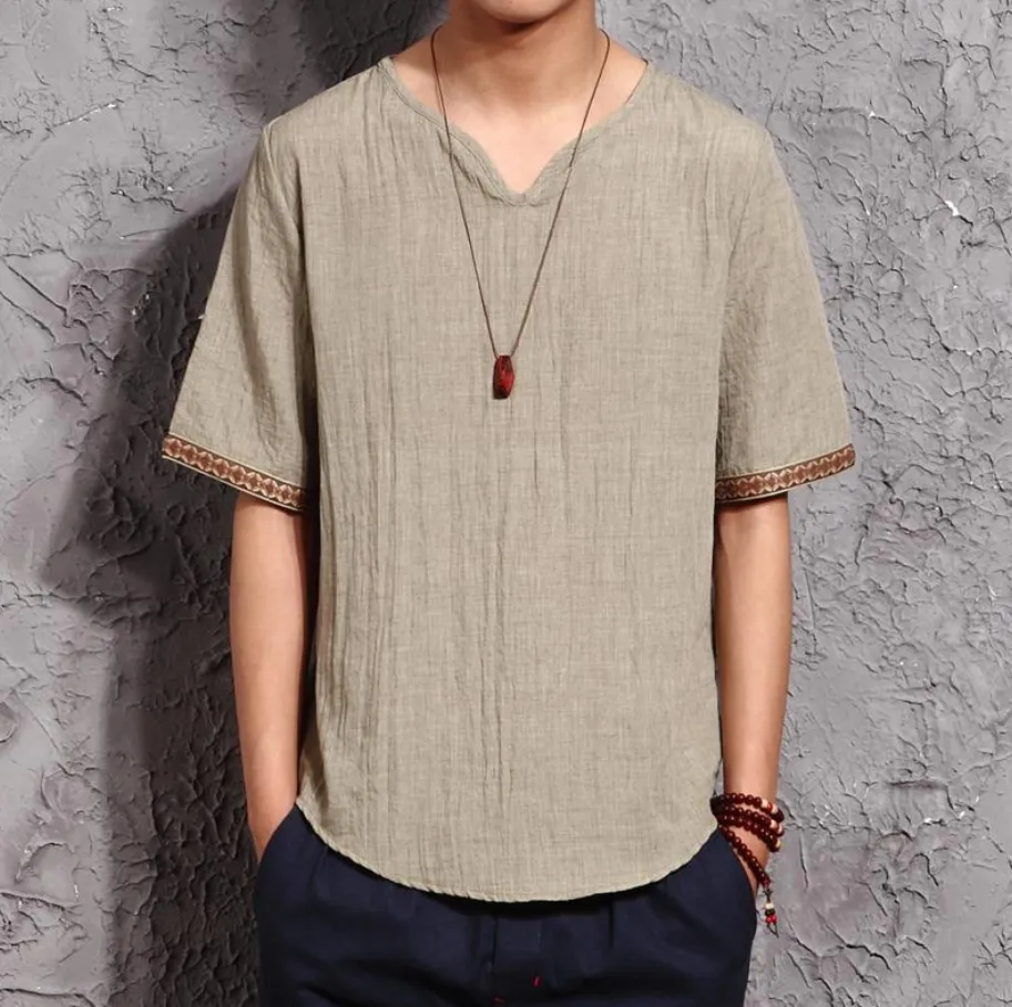 Linen shirt male breathable cotton short sleeve