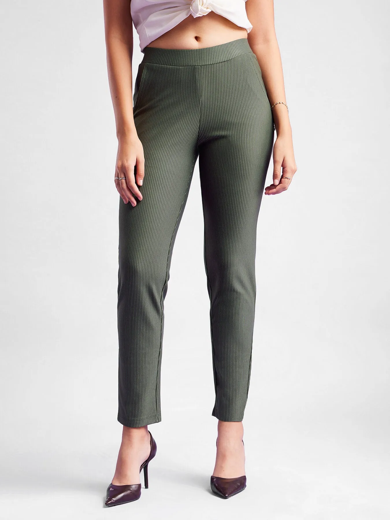 LivIn Striped Straight Pants - Olive