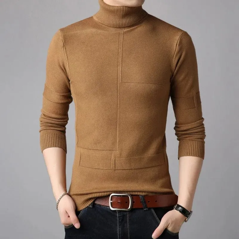 Men's Turtleneck Sweater Warm Solid Knitted Pullovers  Slim Fit