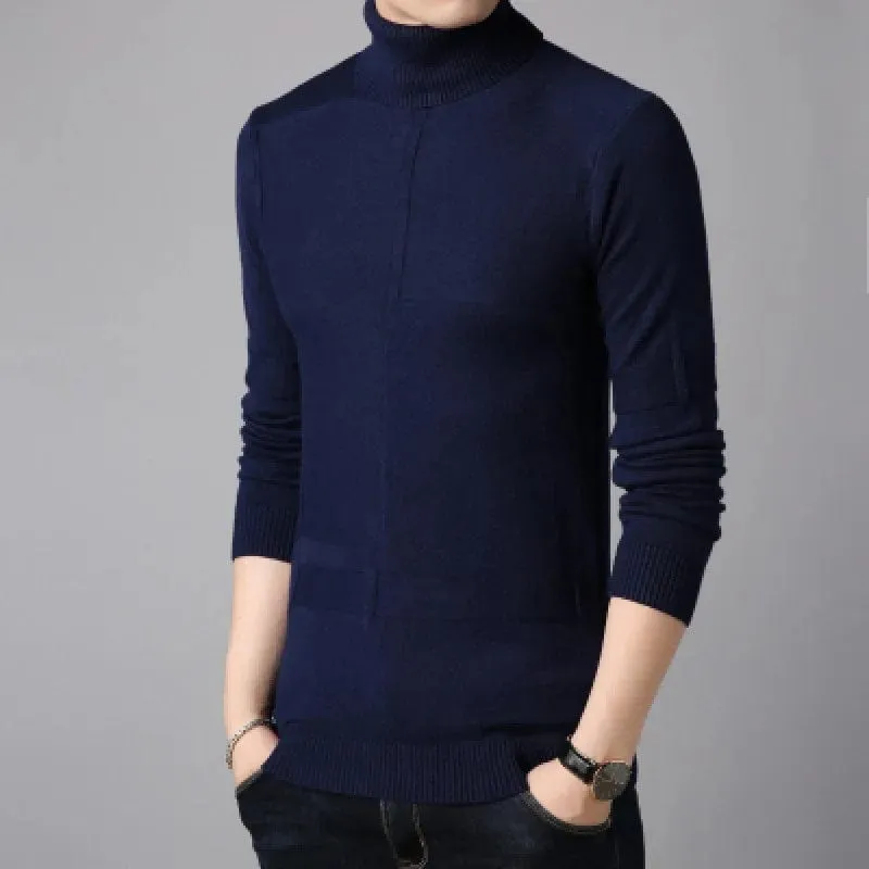 Men's Turtleneck Sweater Warm Solid Knitted Pullovers  Slim Fit