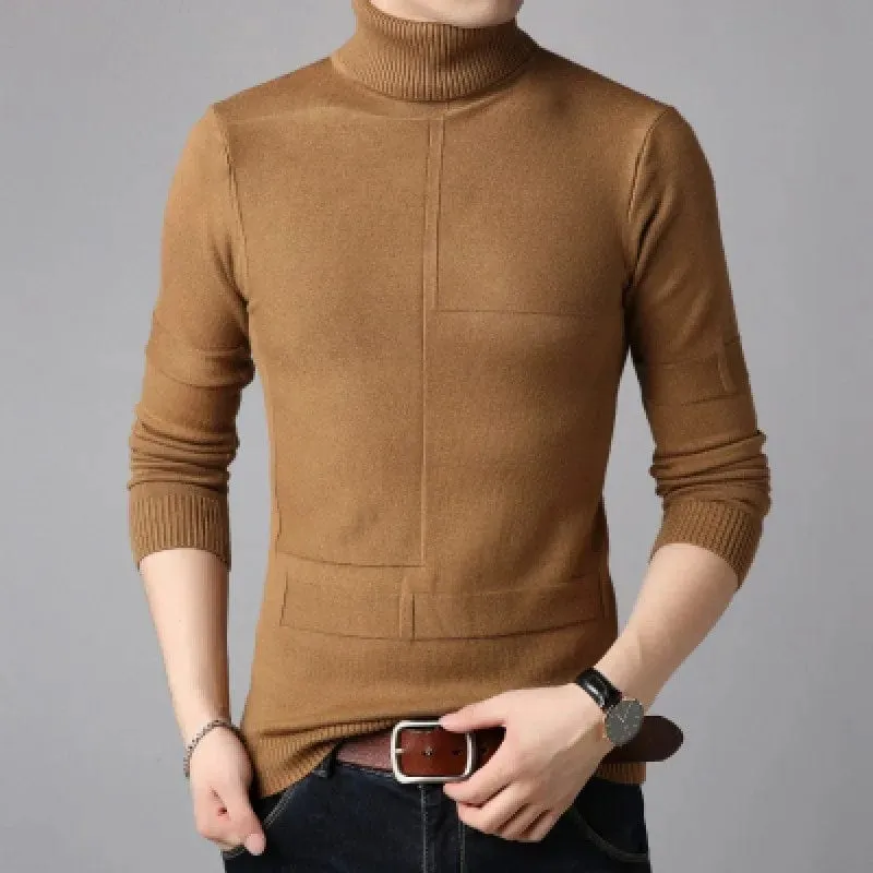 Men's Turtleneck Sweater Warm Solid Knitted Pullovers  Slim Fit