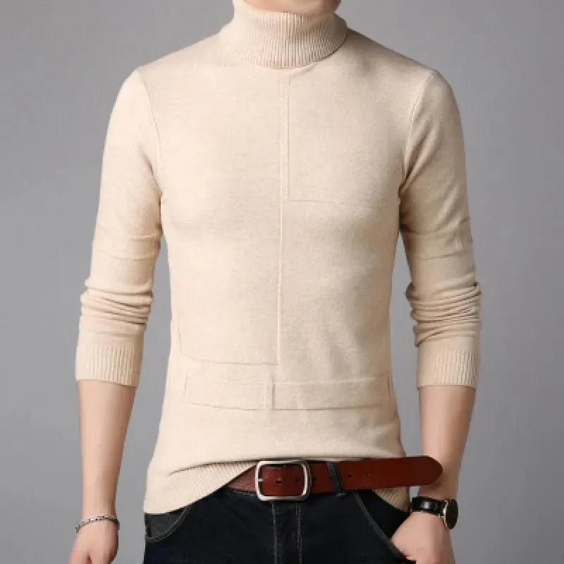 Men's Turtleneck Sweater Warm Solid Knitted Pullovers  Slim Fit