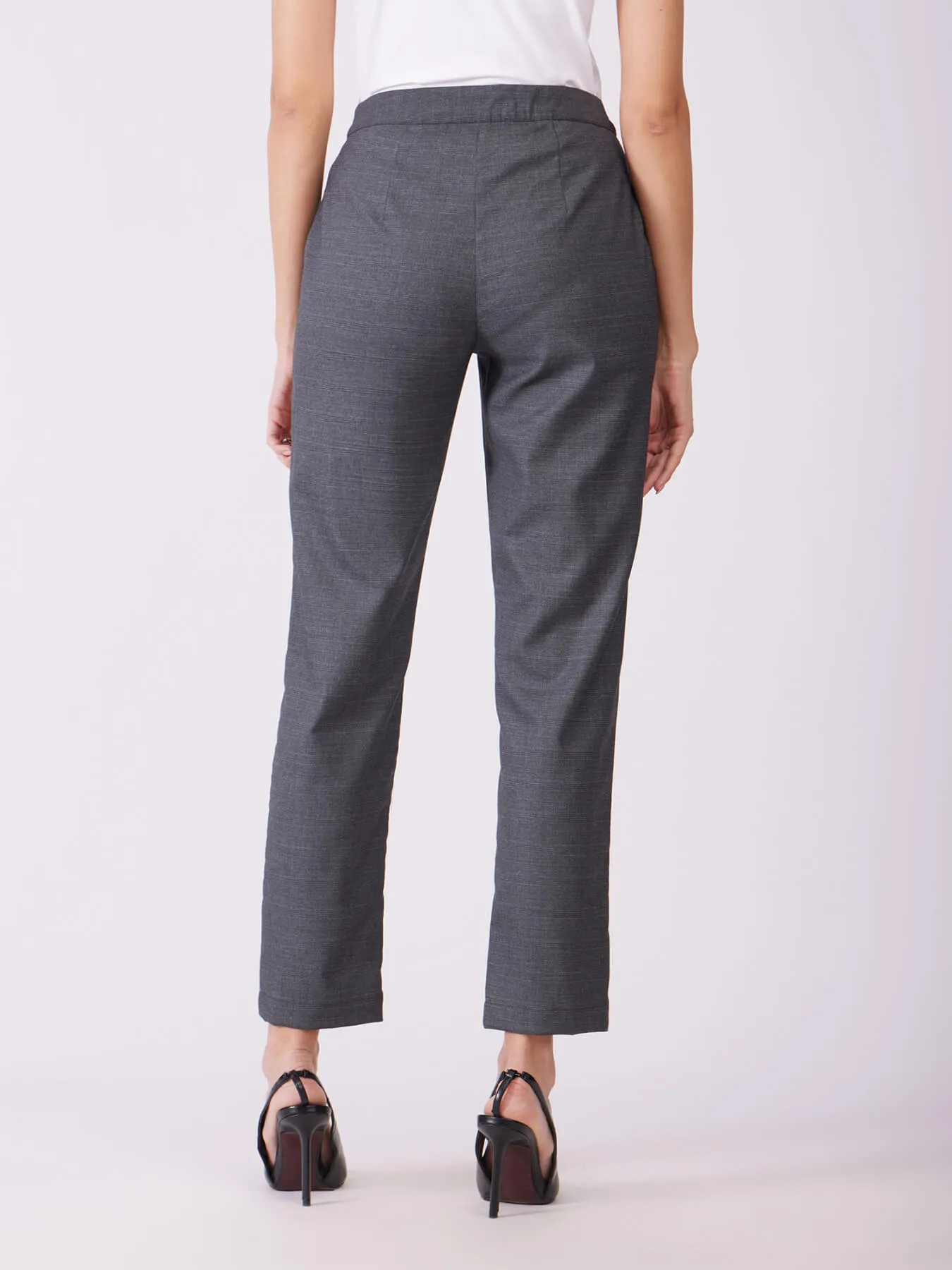 Metal Buckle Straight Fit Trousers - Grey