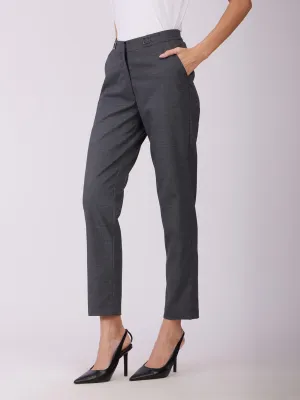 Metal Buckle Straight Fit Trousers - Grey