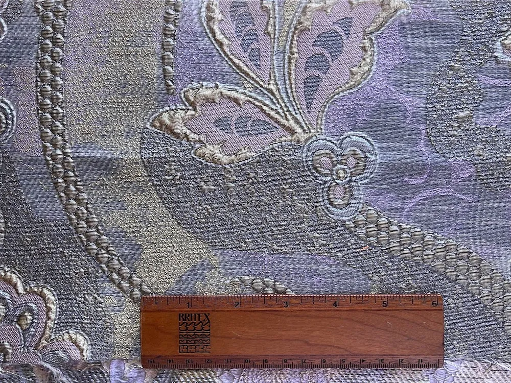 Metallic Silvers & Golds Lavender Arabesque Polyester Blend Brocade (Made in Italy)