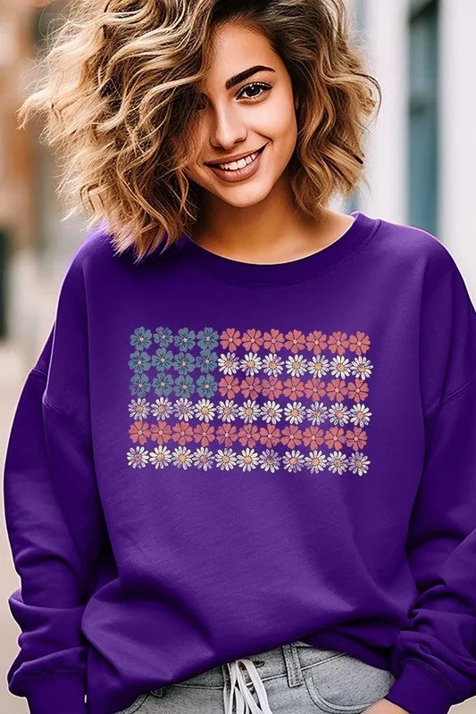 Patriotic Flower Flag Graphic Fleece Sweatshirts