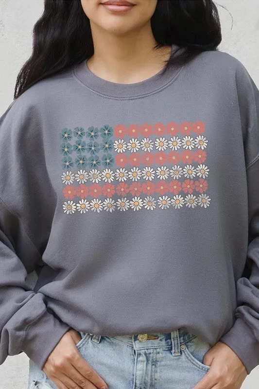 Patriotic Flower Flag Graphic Fleece Sweatshirts