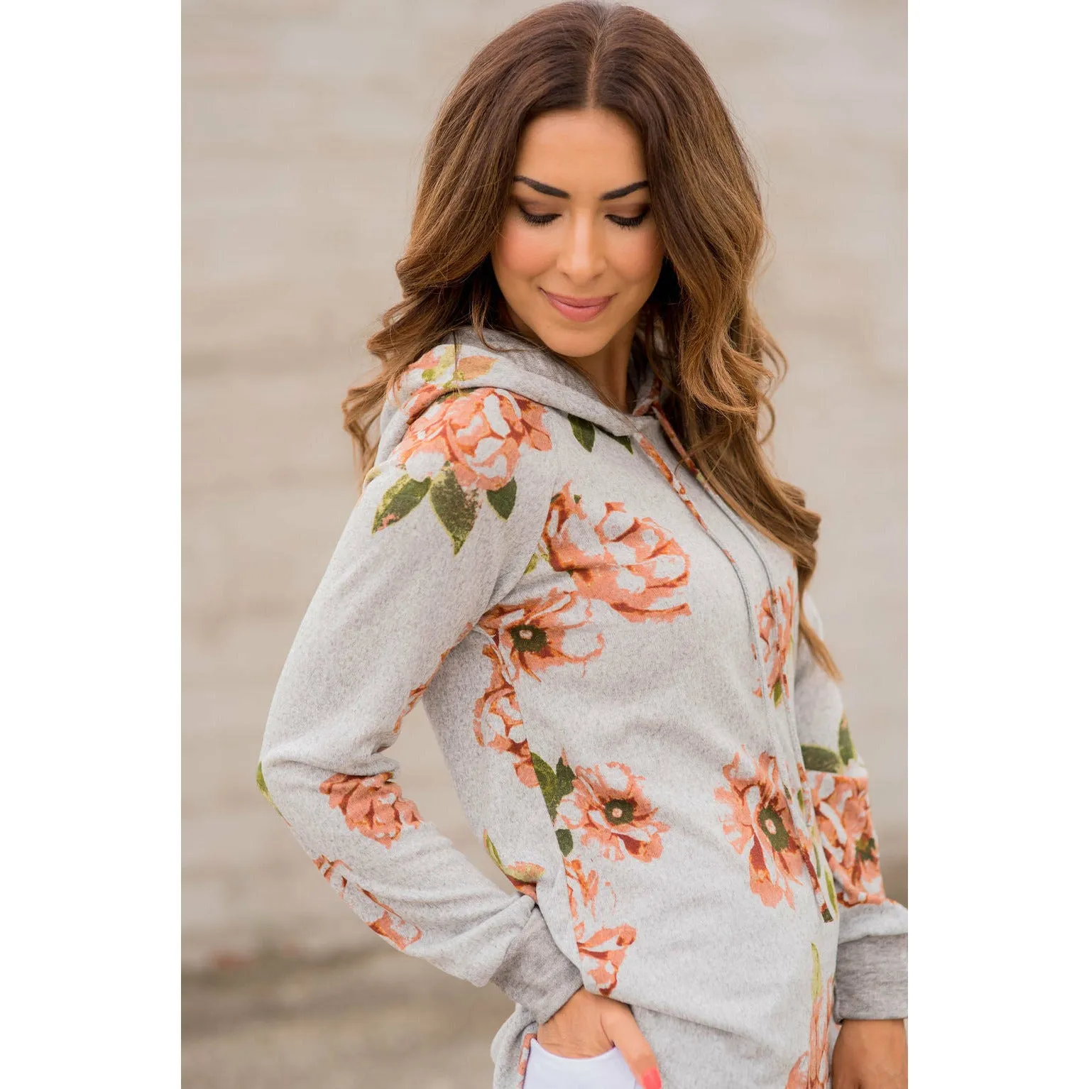 Peach Floral Grey Hoodie