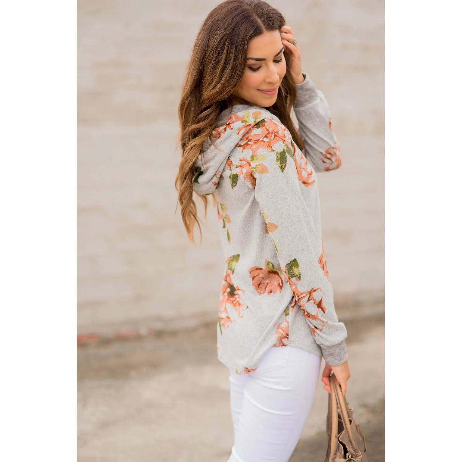 Peach Floral Grey Hoodie