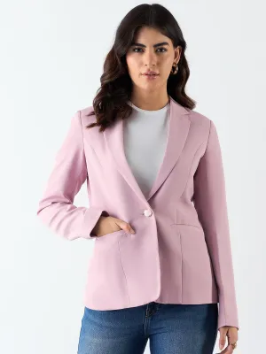 Pink Notched Lapel Single Breasted Blazer In Stretchable Fabric