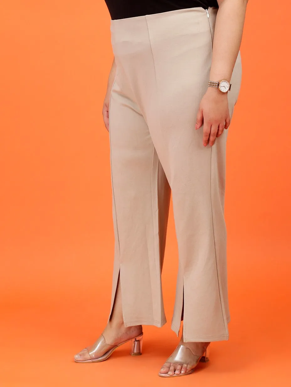 Plus Size Women Beige Boot Cut Trouser