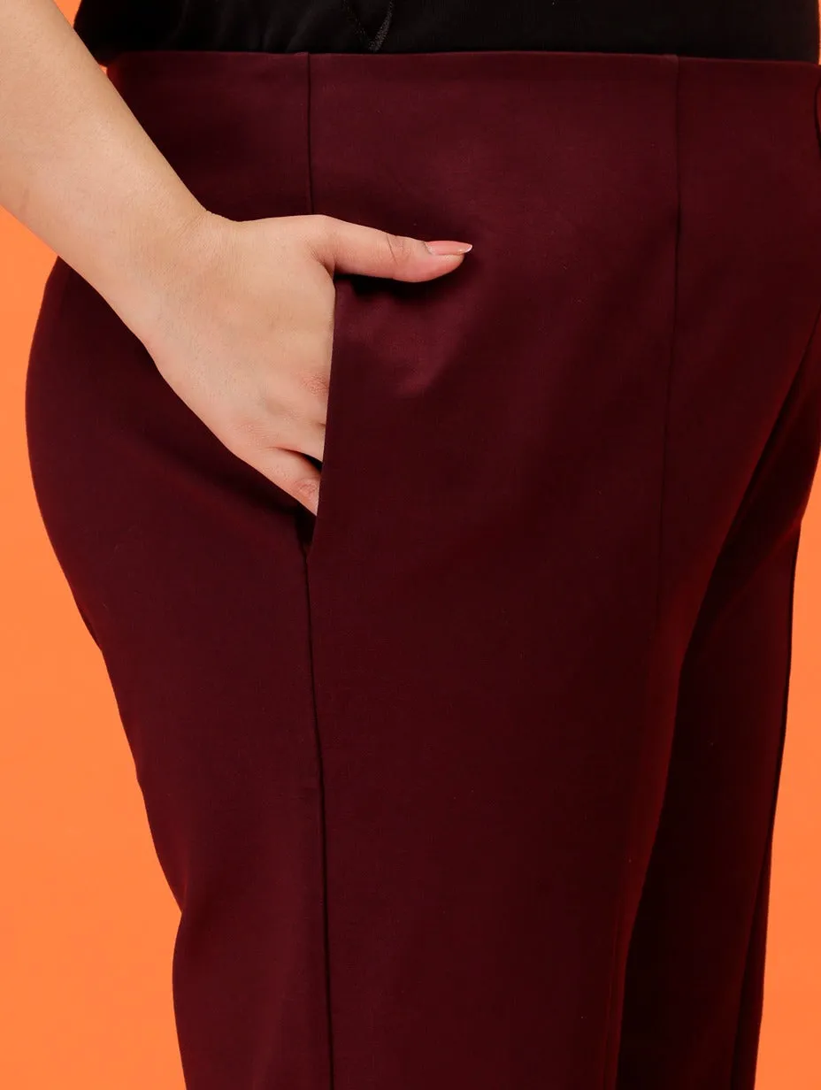 Plus Size Women Maroon Boot Cut Trouser