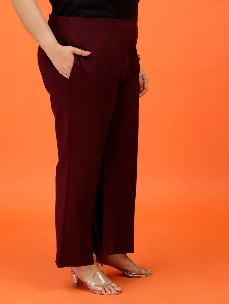 Plus Size Women Maroon Boot Cut Trouser