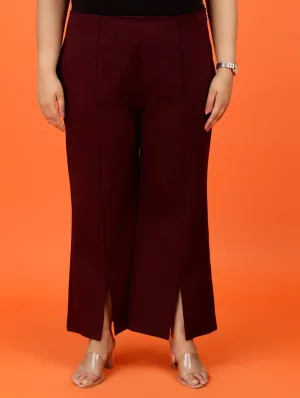 Plus Size Women Maroon Boot Cut Trouser