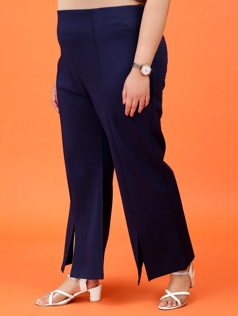 Plus Size Women Navy Blue Boot Cut Trouser