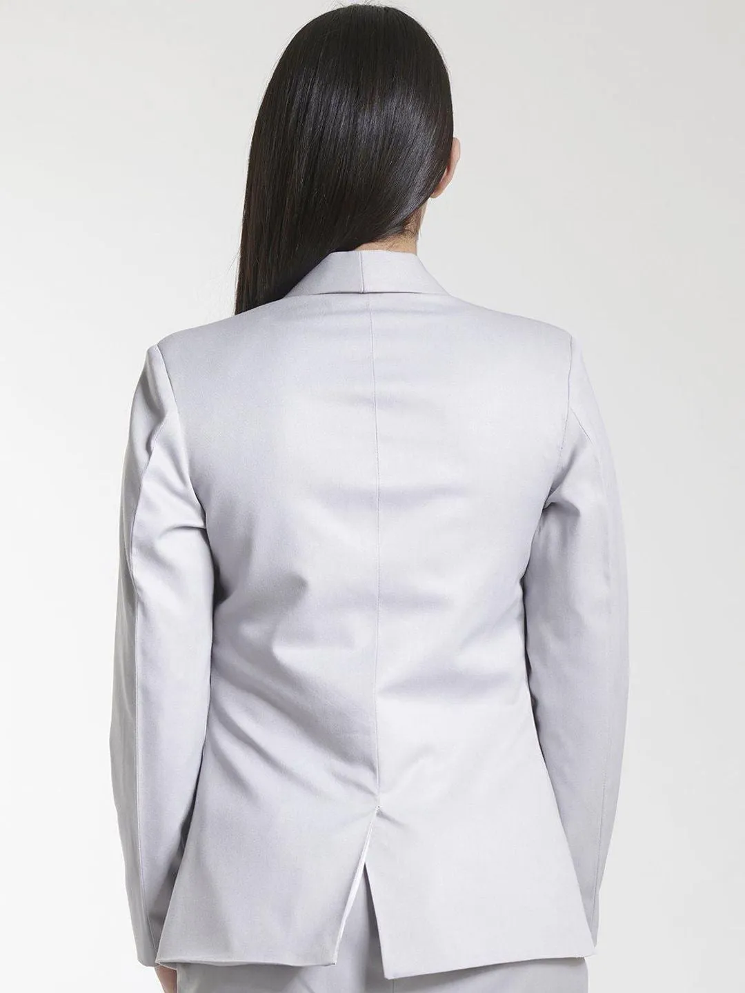 Poly Cotton Double Button Blazer - Grey