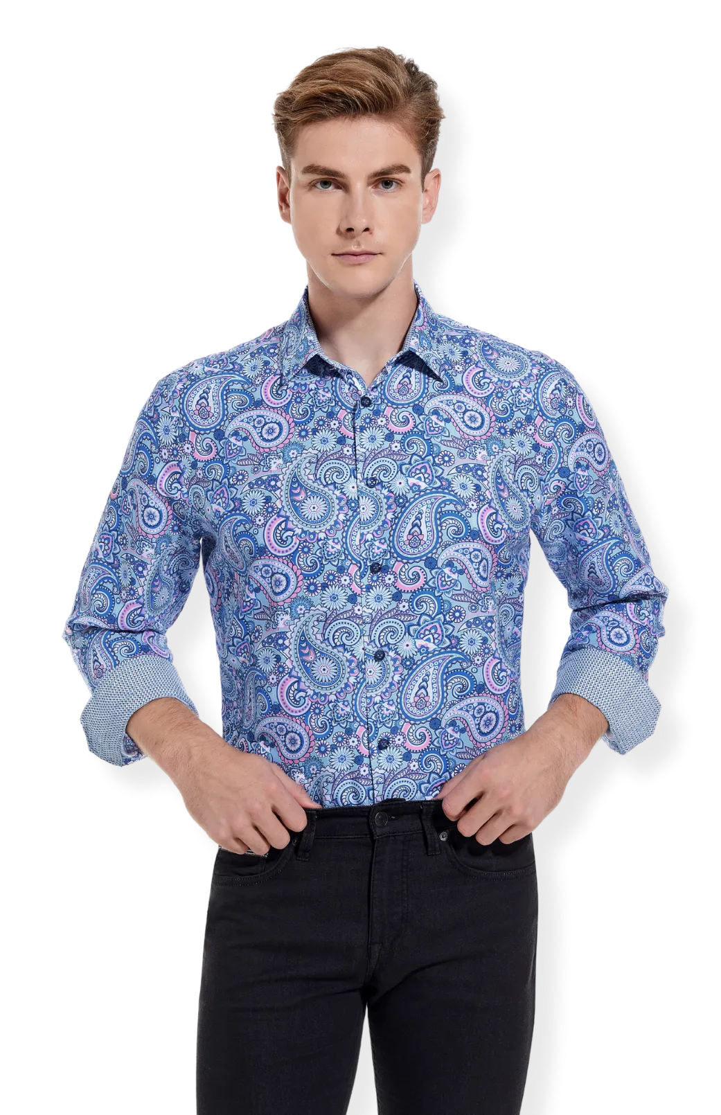 PREMIERE SHIRTS: Blue & Pink Paisley