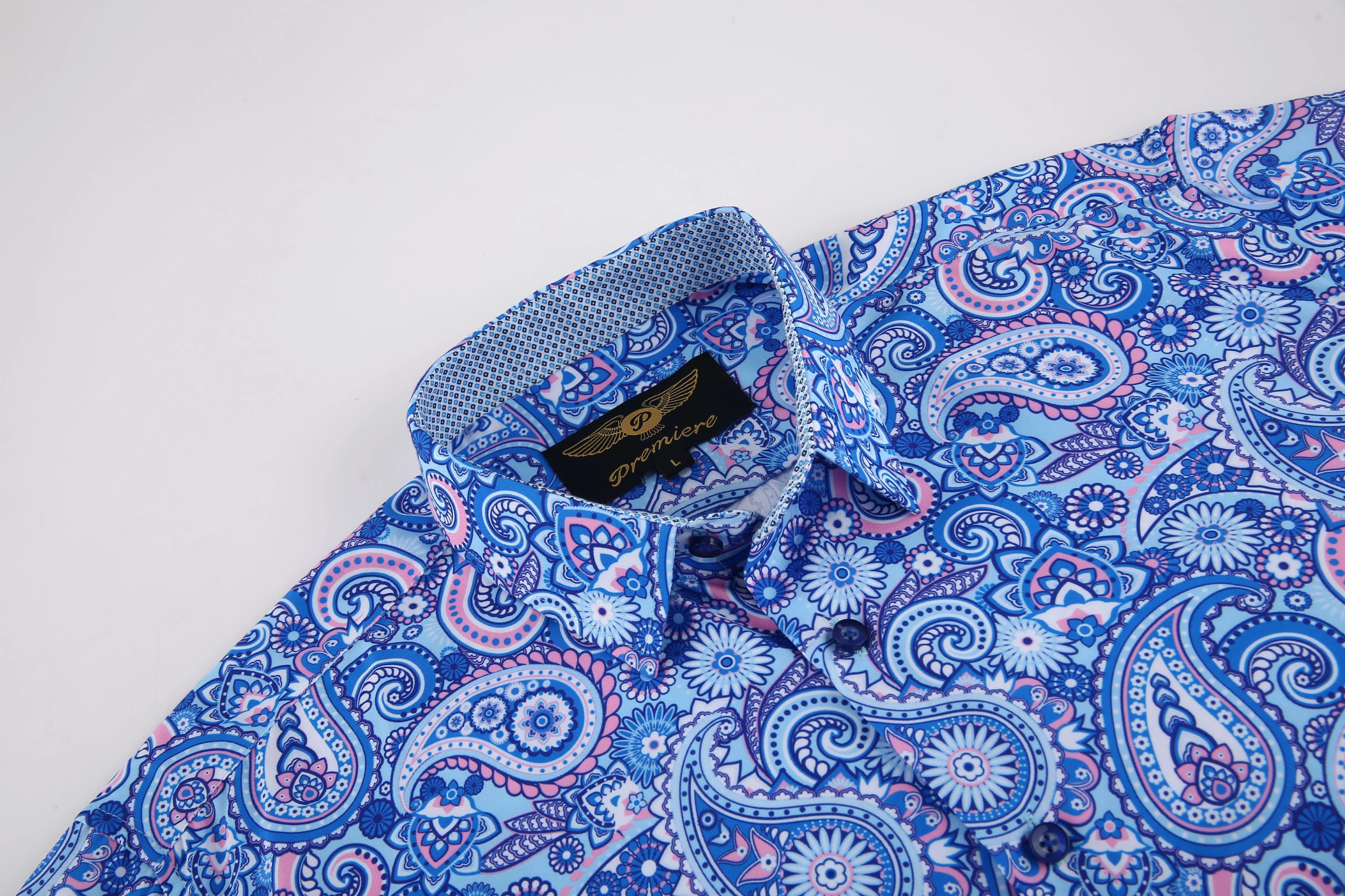 PREMIERE SHIRTS: Blue & Pink Paisley