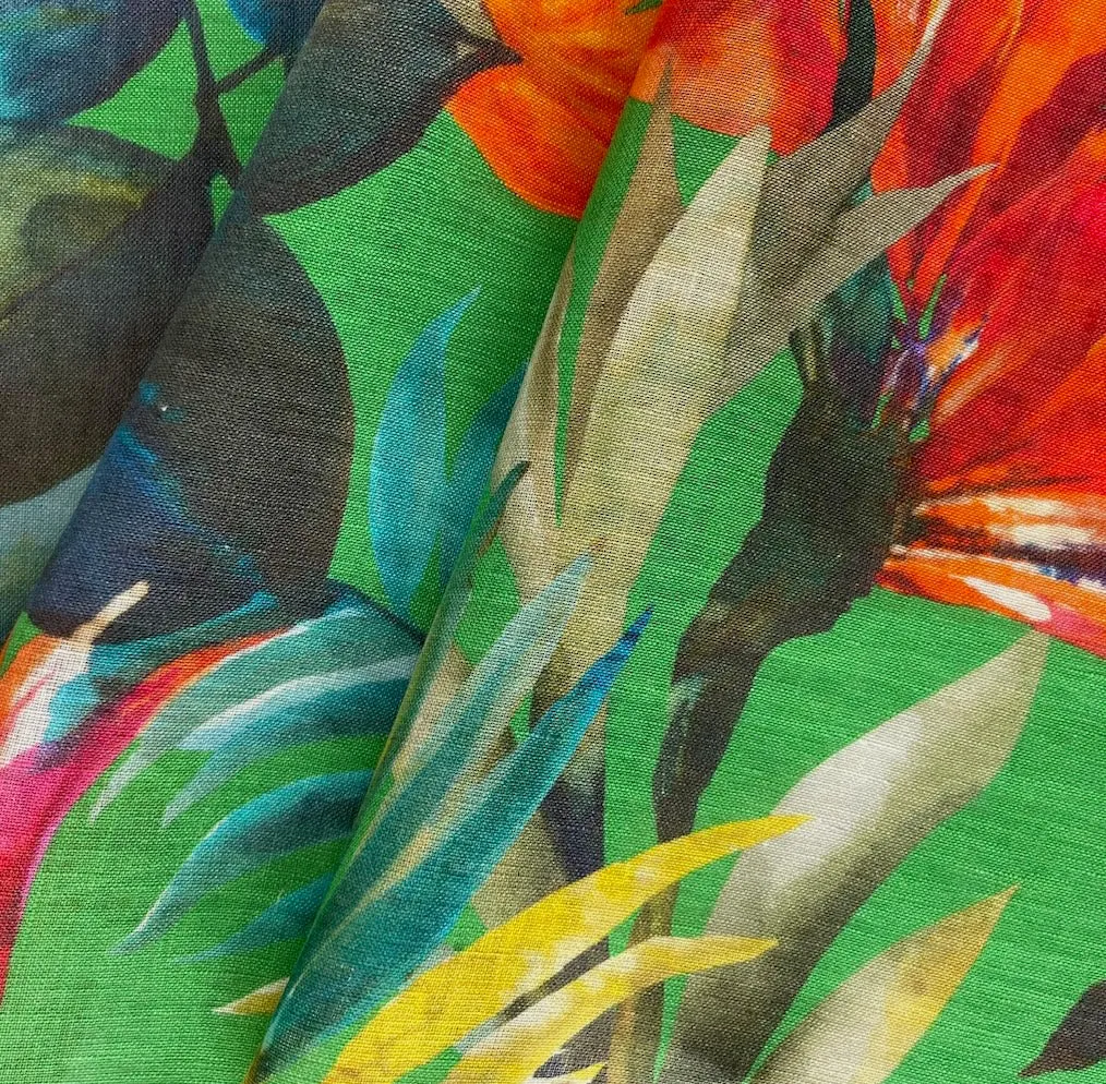 R. Lauren Semi-Sheer Tropical Forest Linen (Made in Italy)