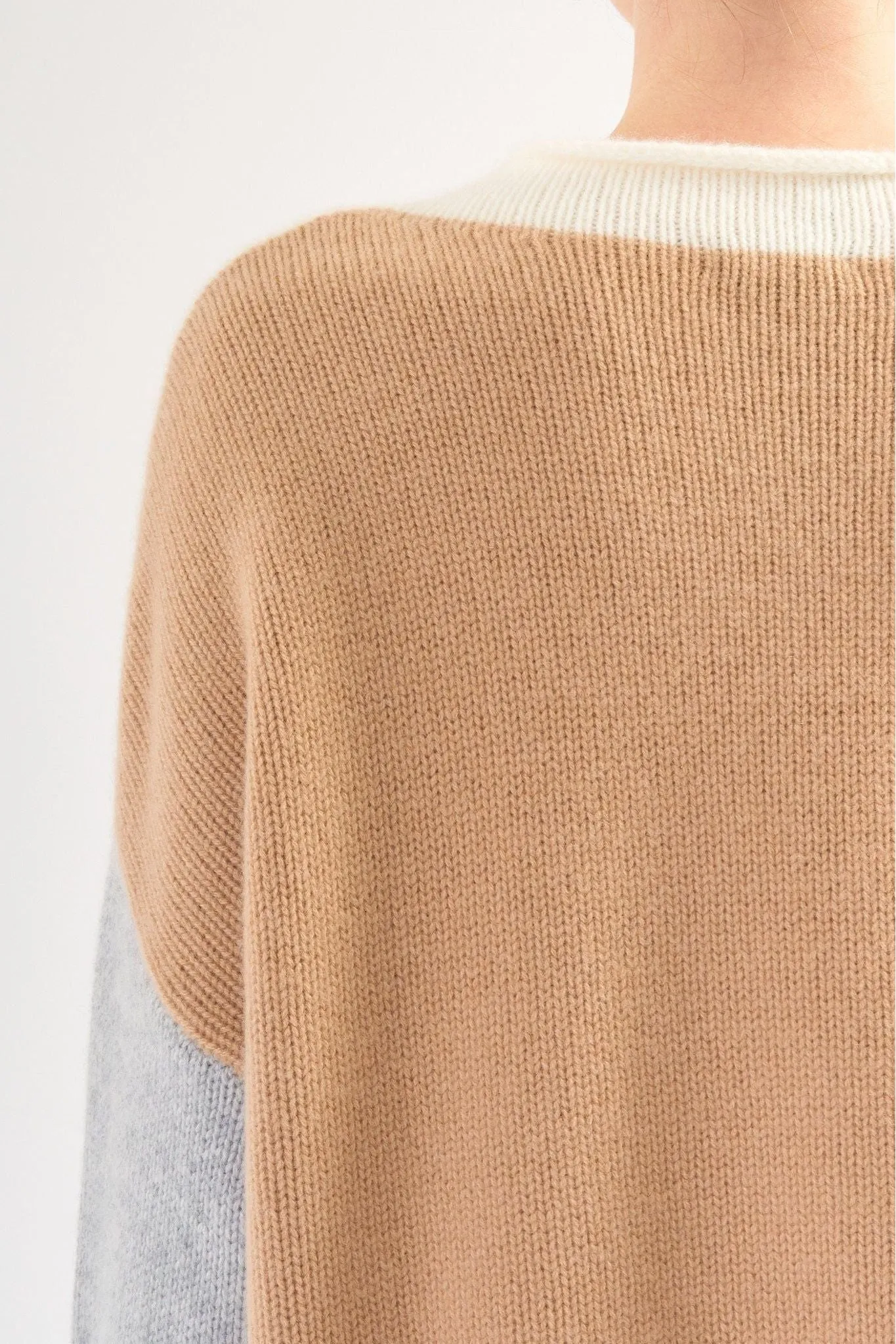 Robertson Madison 100% Cashmere Rib Hem and Cuff Sweater CC-115D | Light Color Block | Clearance Final Sale