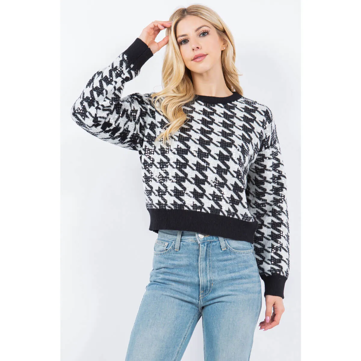 Sequins Herringbone Knit Sweater