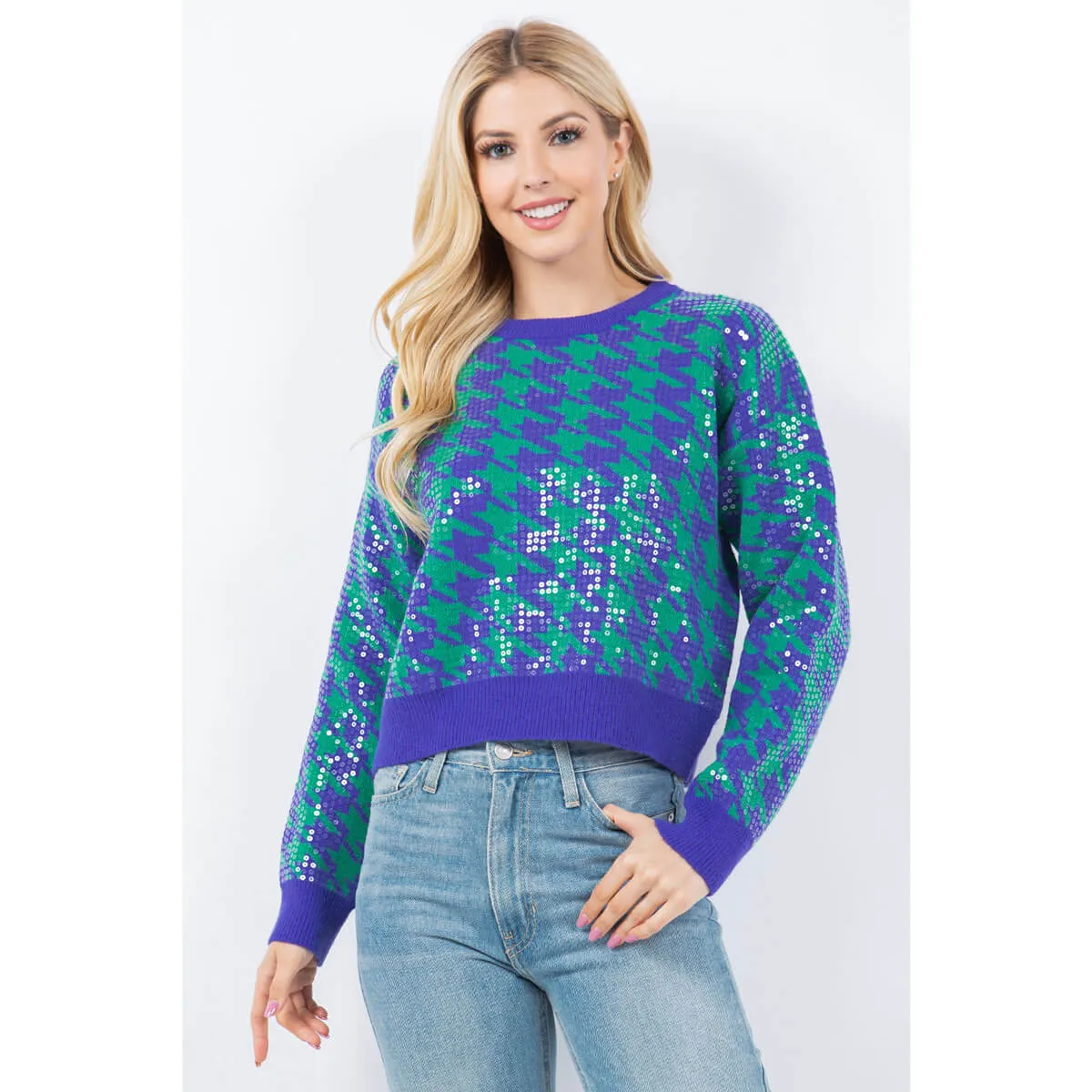 Sequins Herringbone Knit Sweater