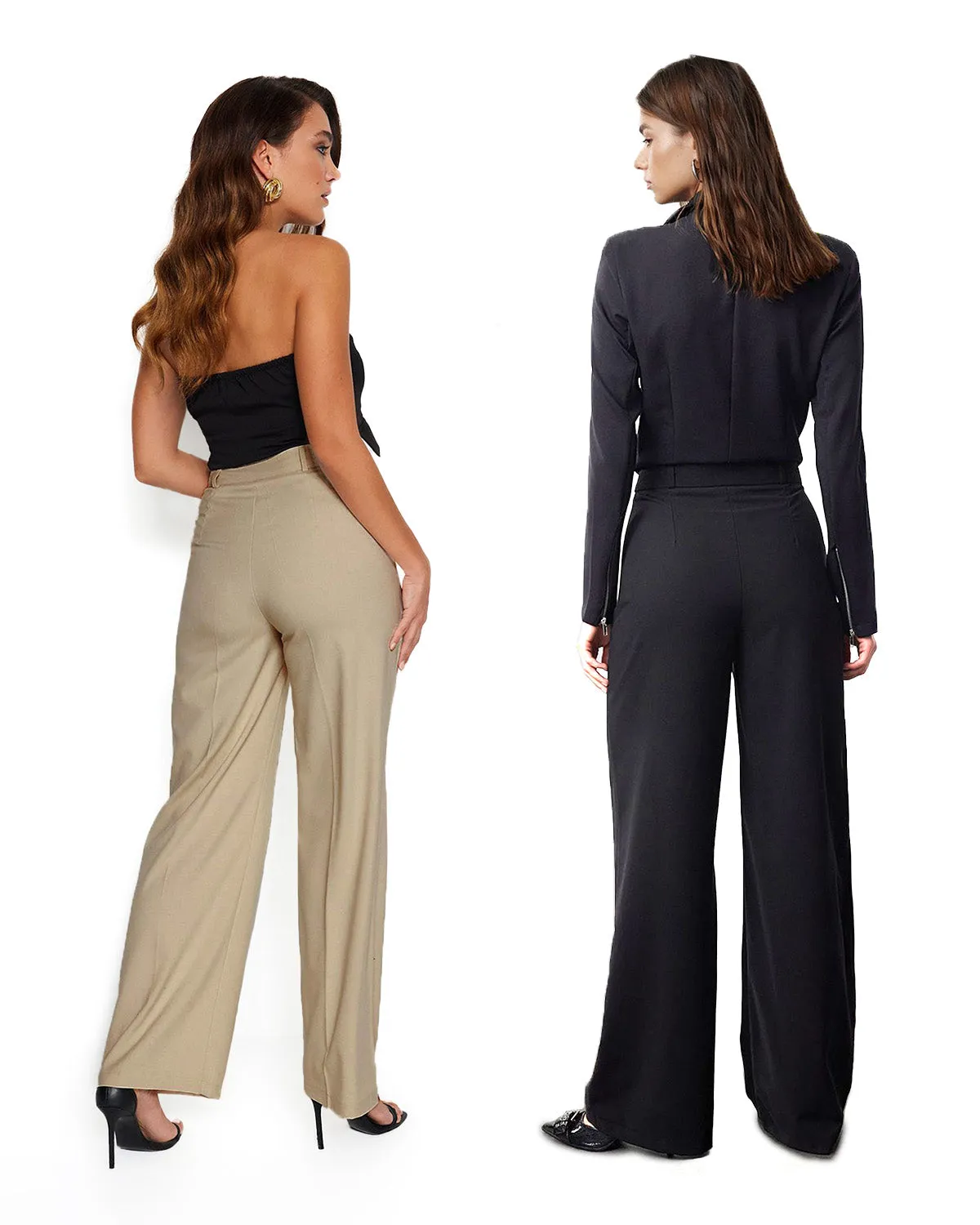 [SET OF 2] HIGH WAISTED PANTS - BEIGE & BLACK