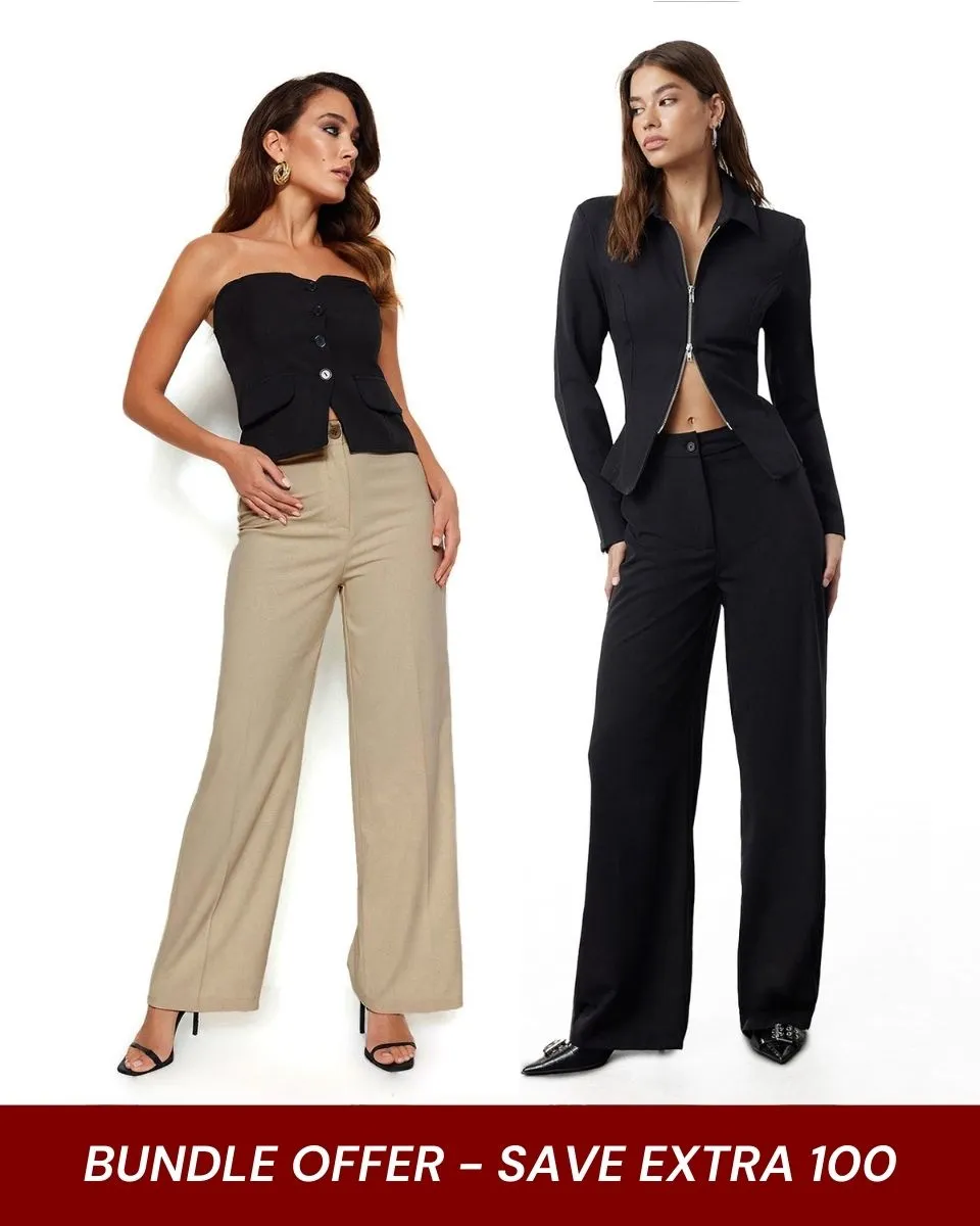 [SET OF 2] HIGH WAISTED PANTS - BEIGE & BLACK